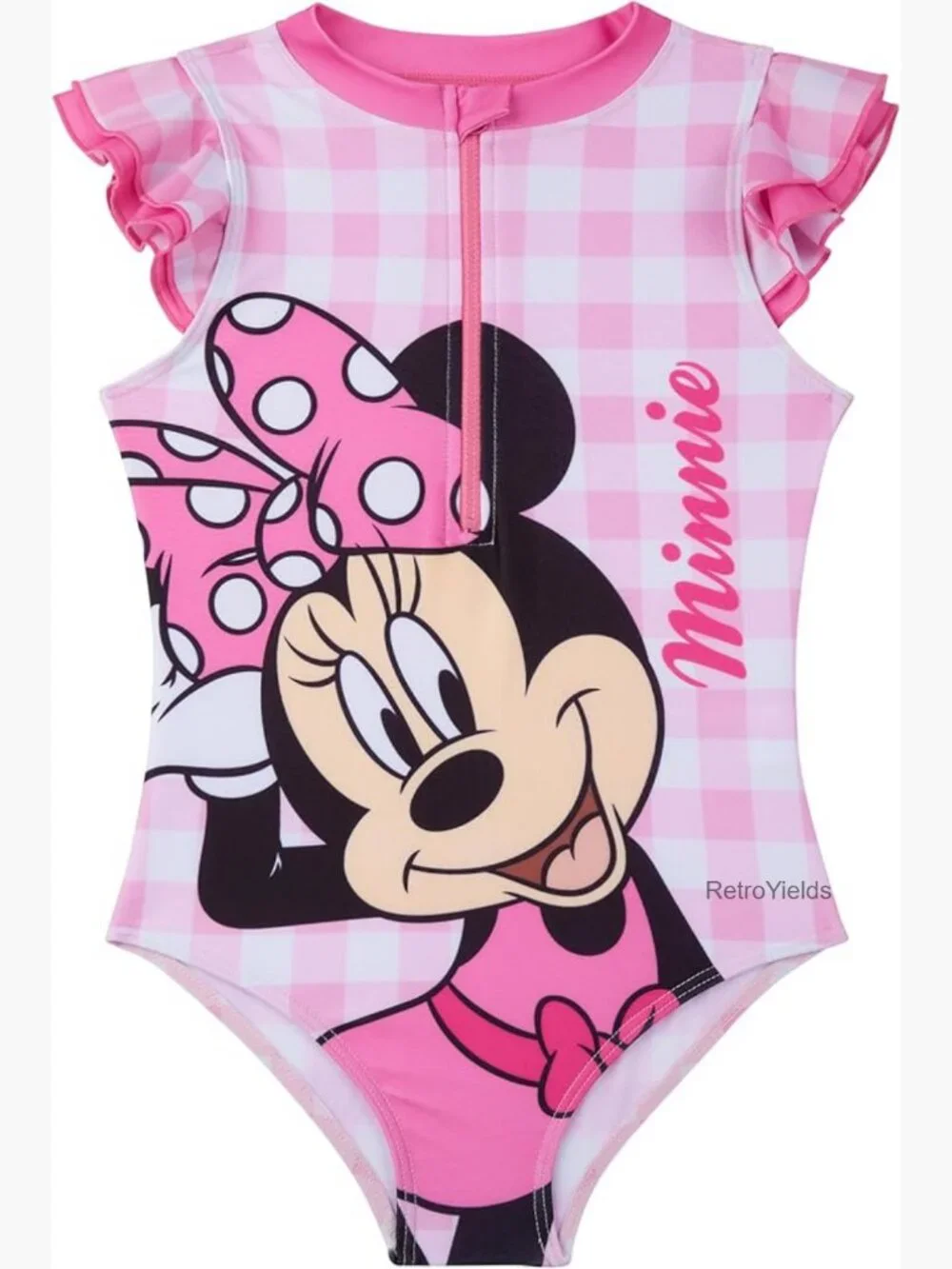 Girls Ruffle One Piece Swimsuit with Front Zip - Peppa Pig Frozen Minnie Mouse